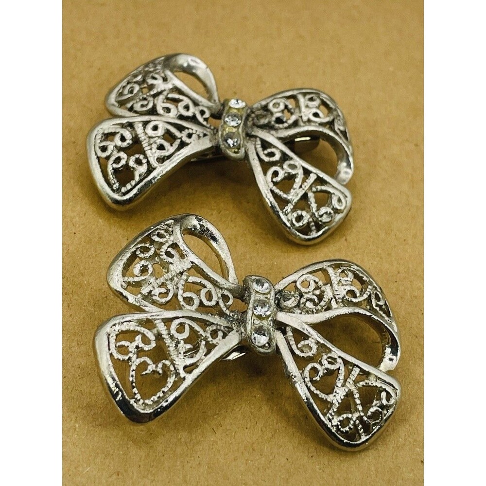 Set Of 2 Rhinestone Brooch Bow Pins